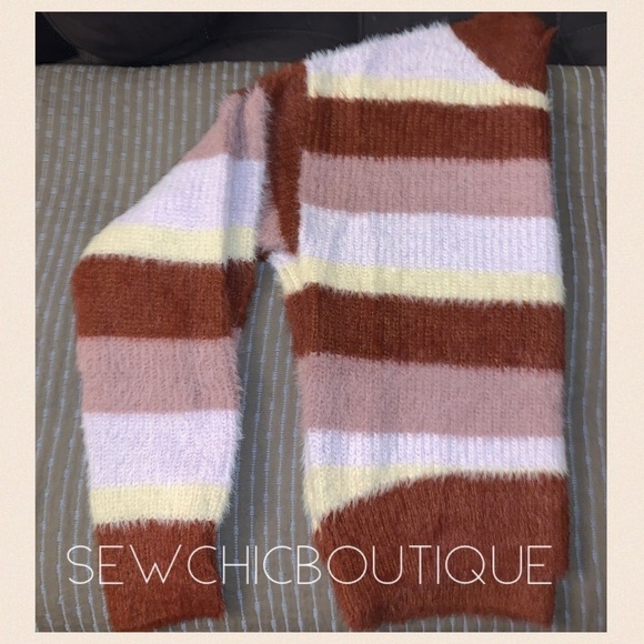 Mock Neck Fuzzy Striped Knit Sweater - Picture 6 of 8